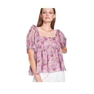 NWT Women's en Saison Luiciate Blouse in Purple Size Large Puff Sleeve Top